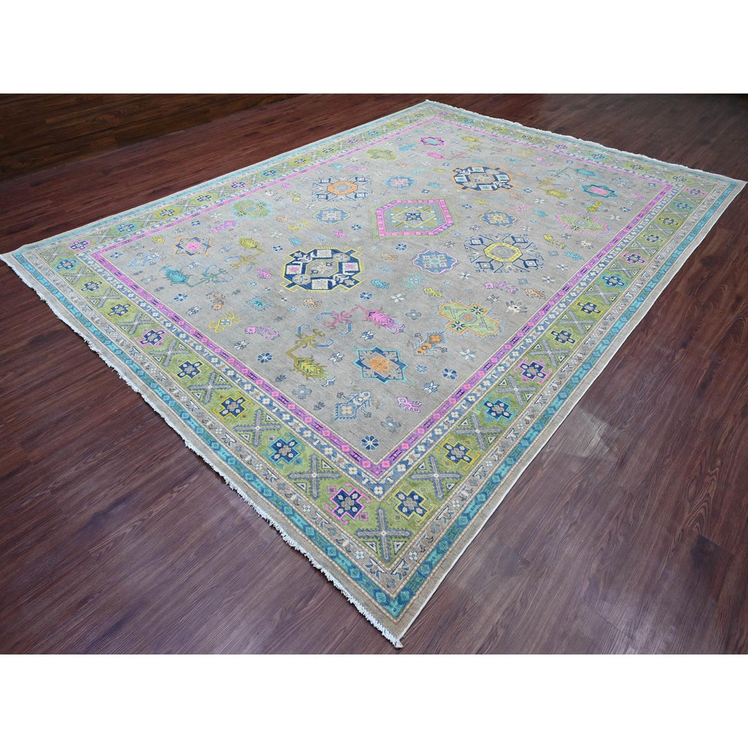 9'9" x 13'2" New Hand Knotted Grey Wool Rectangle Oriental Rug - MOA10220973