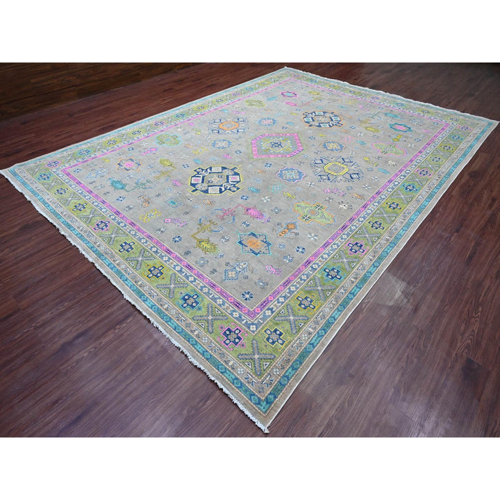 9'9" x 13'2" New Hand Knotted Grey Wool Rectangle Oriental Rug - MOA10220973