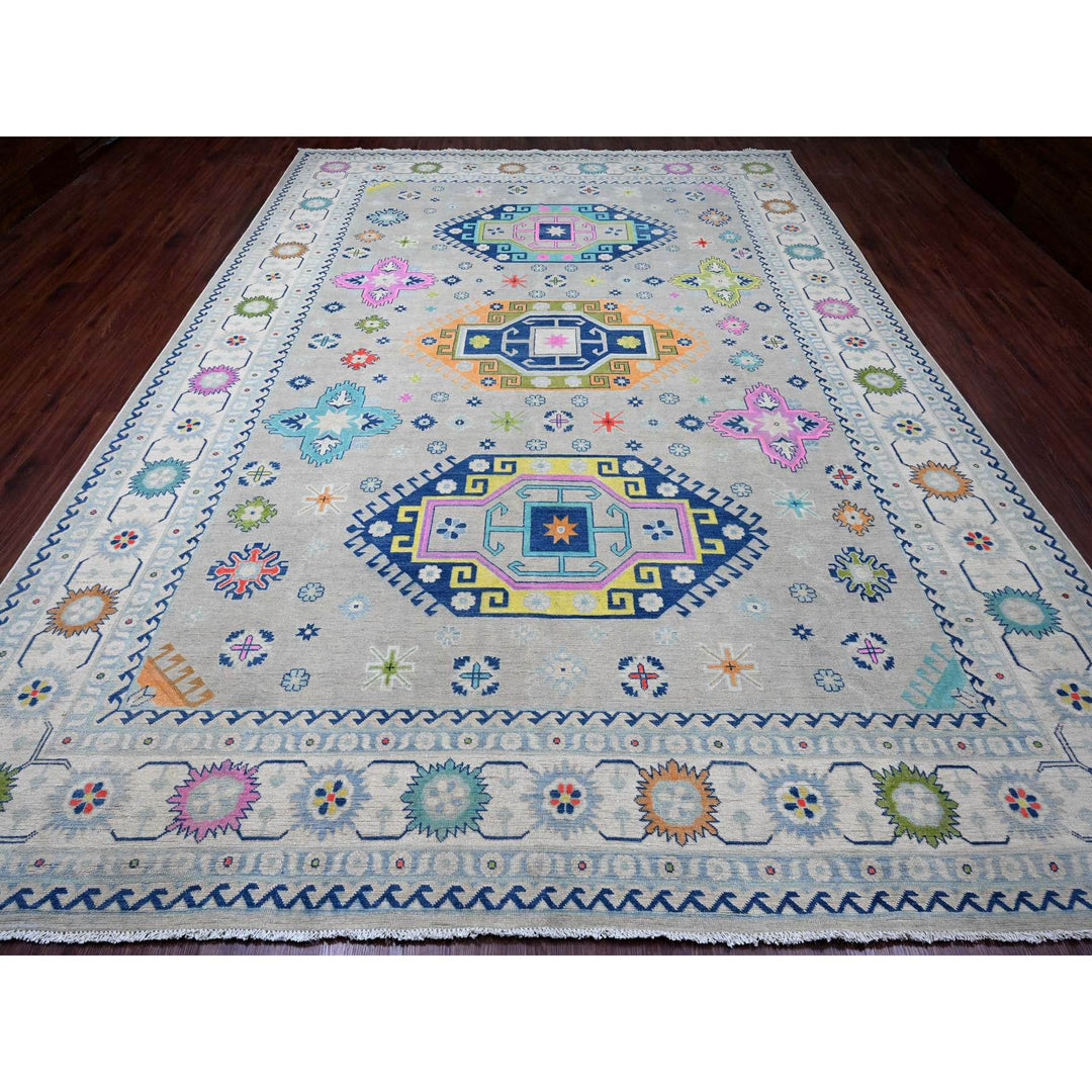 9'7" x 13'4" New Hand Knotted Grey Wool Rectangle Oriental Rug - MOA10220974