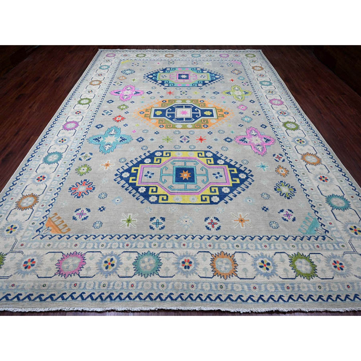 9'7" x 13'4" New Hand Knotted Grey Wool Rectangle Oriental Rug - MOA10220974