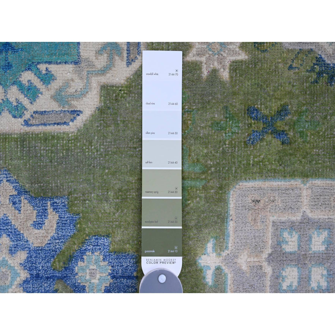 5'6" x 7'7" New Hand Knotted Green Wool Rectangle Oriental Rug - MOA10220975