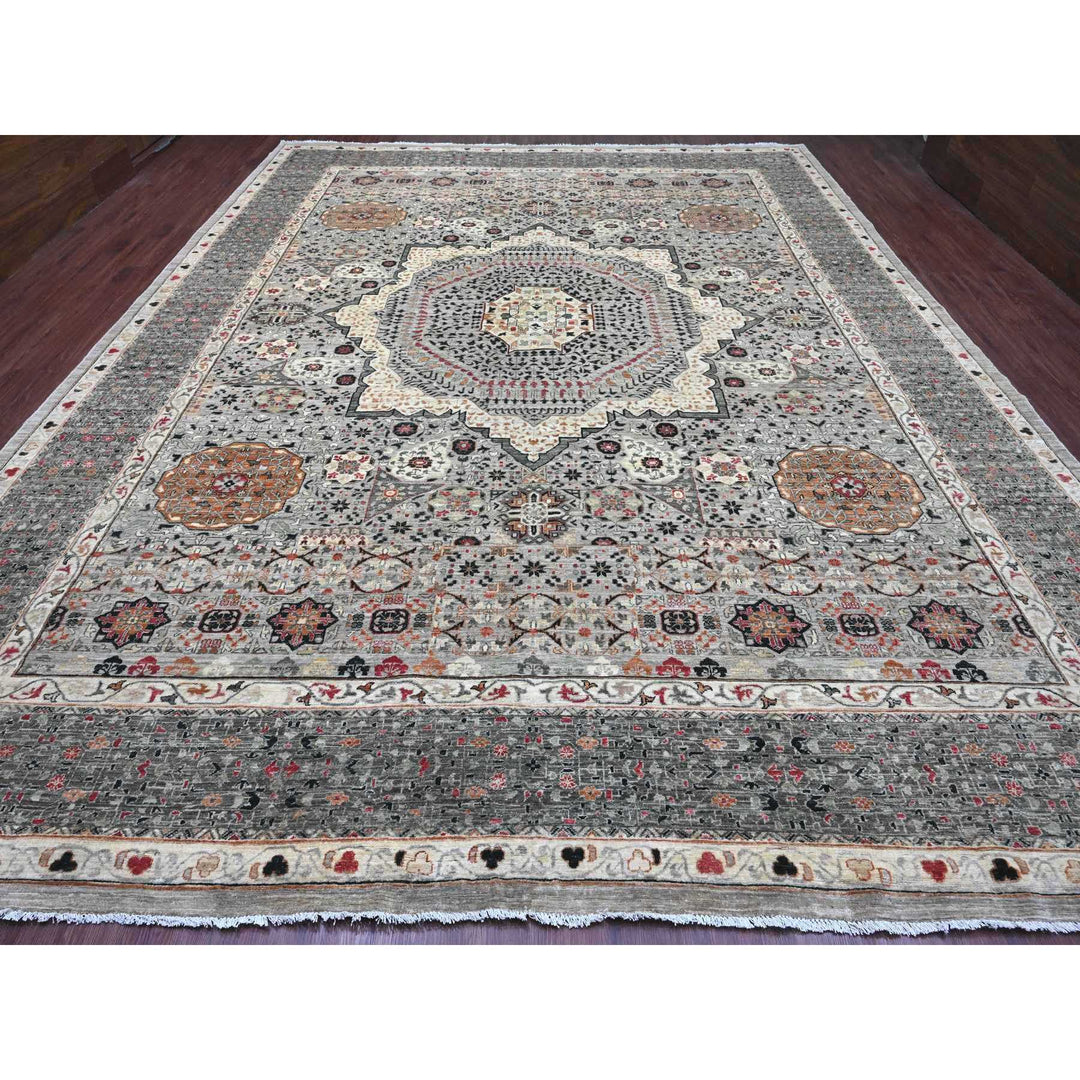 11'11" x 15'4" New Hand Knotted Grey Wool Rectangle Oriental Rug - MOA10220982