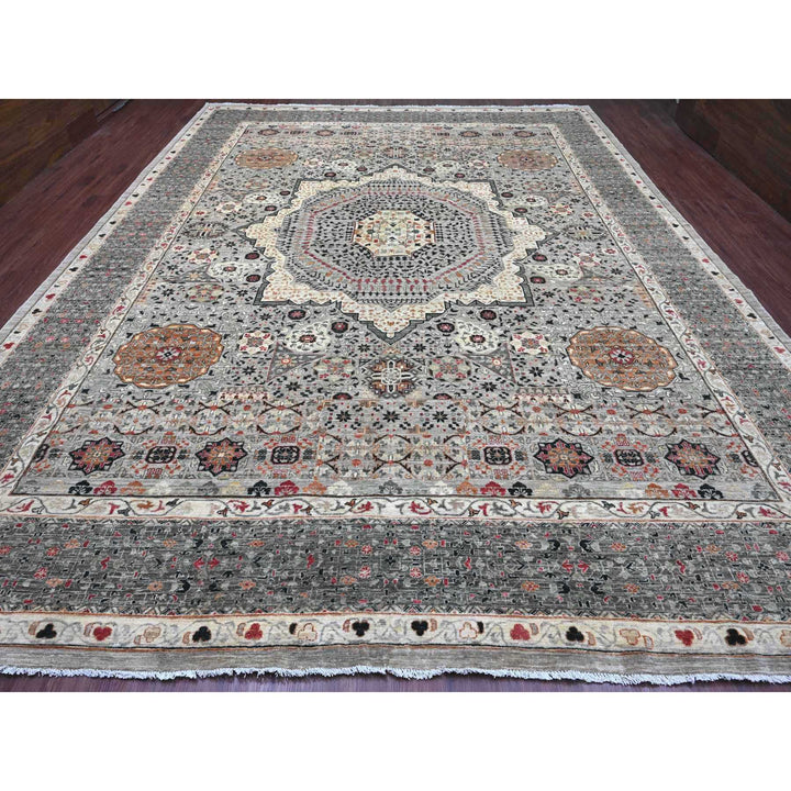 11'11" x 15'4" New Hand Knotted Grey Wool Rectangle Oriental Rug - MOA10220982