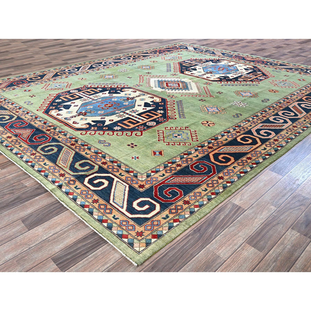 9'2" x 11'7" New Hand Knotted Green Wool Rectangle Oriental Rug - MOA102299