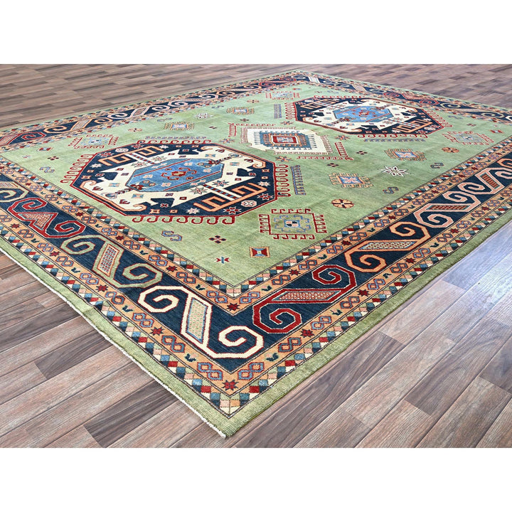 9'2" x 11'7" New Hand Knotted Green Wool Rectangle Oriental Rug - MOA102299