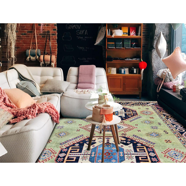 8'0" x 10'4" New Hand Knotted Green Wool Rectangle Oriental Rug - MOA102301