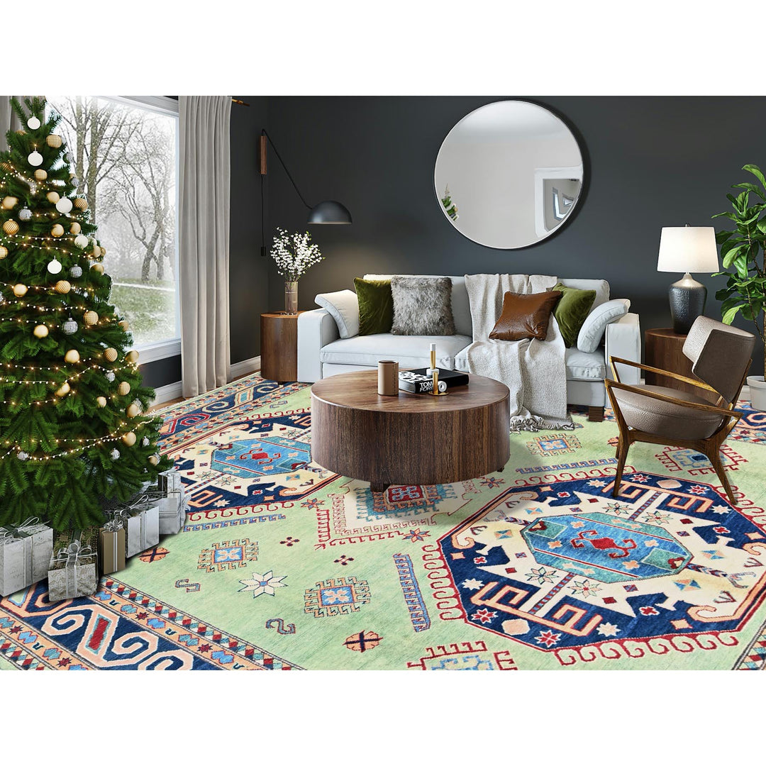 8'4" x 9'7" New Hand Knotted Green Wool Rectangle Oriental Rug - MOA102306