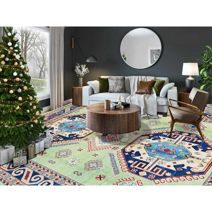 8'4" x 9'7" New Hand Knotted Green Wool Rectangle Oriental Rug - MOA102306