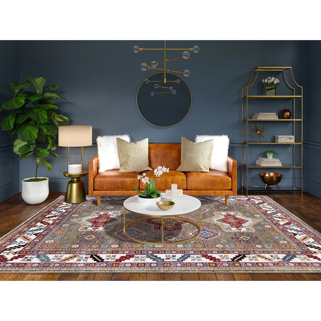 7'11" x 9'8" New Hand Knotted Brown Wool Rectangle Oriental Rug - MOA102308