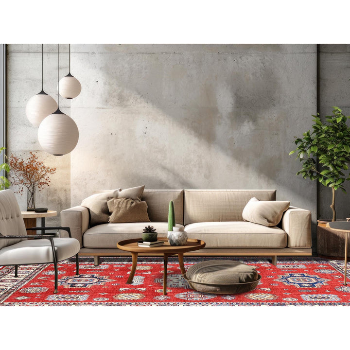 6'0" x 8'11" New Hand Knotted Red Wool Rectangle Oriental Rug - MOA102314