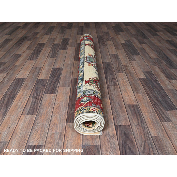 4'11" x 6'6" New Hand Knotted Ivory Wool Rectangle Oriental Rug - MOA102332