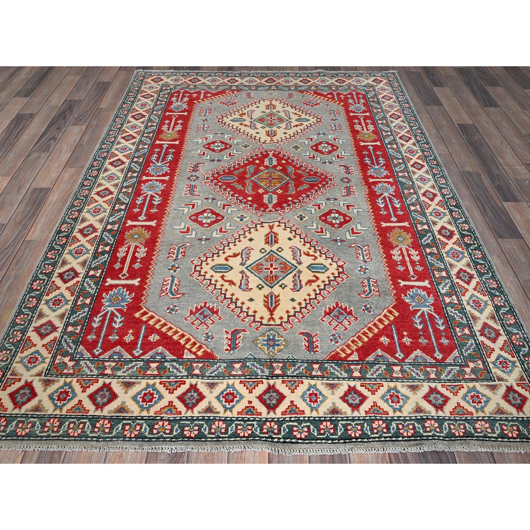 5'1" x 6'11" New Hand Knotted Grey Wool Rectangle Oriental Rug - MOA102337