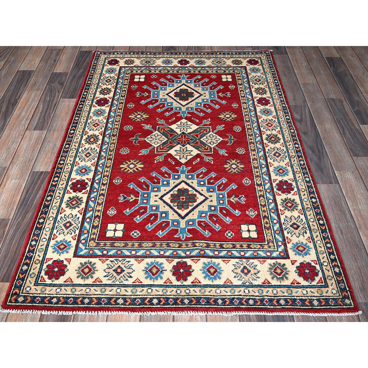 3'5" x 5'0" New Hand Knotted Red Wool Rectangle Oriental Rug - MOA102340