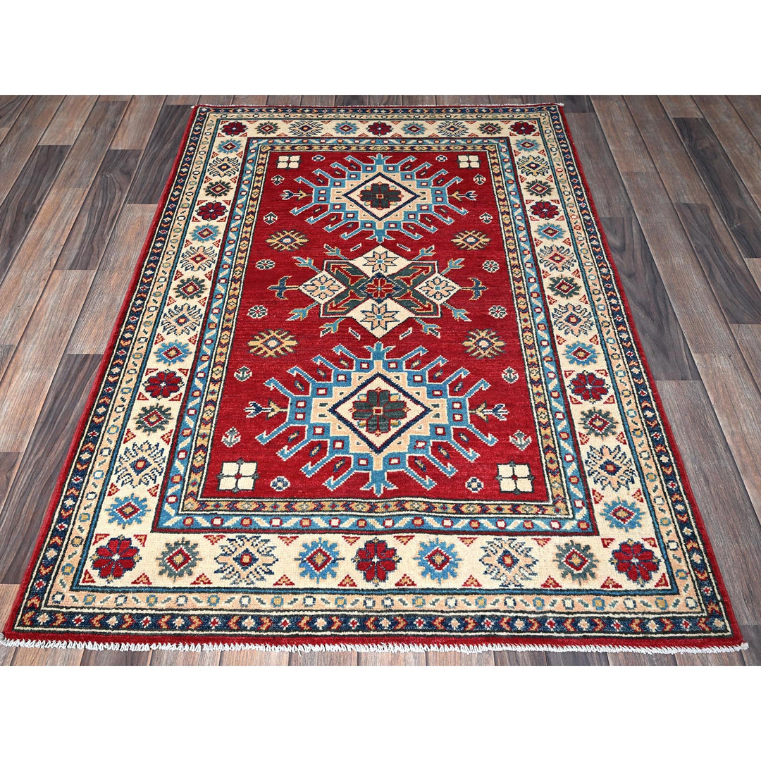 3'5" x 5'0" New Hand Knotted Red Wool Rectangle Oriental Rug - MOA102340