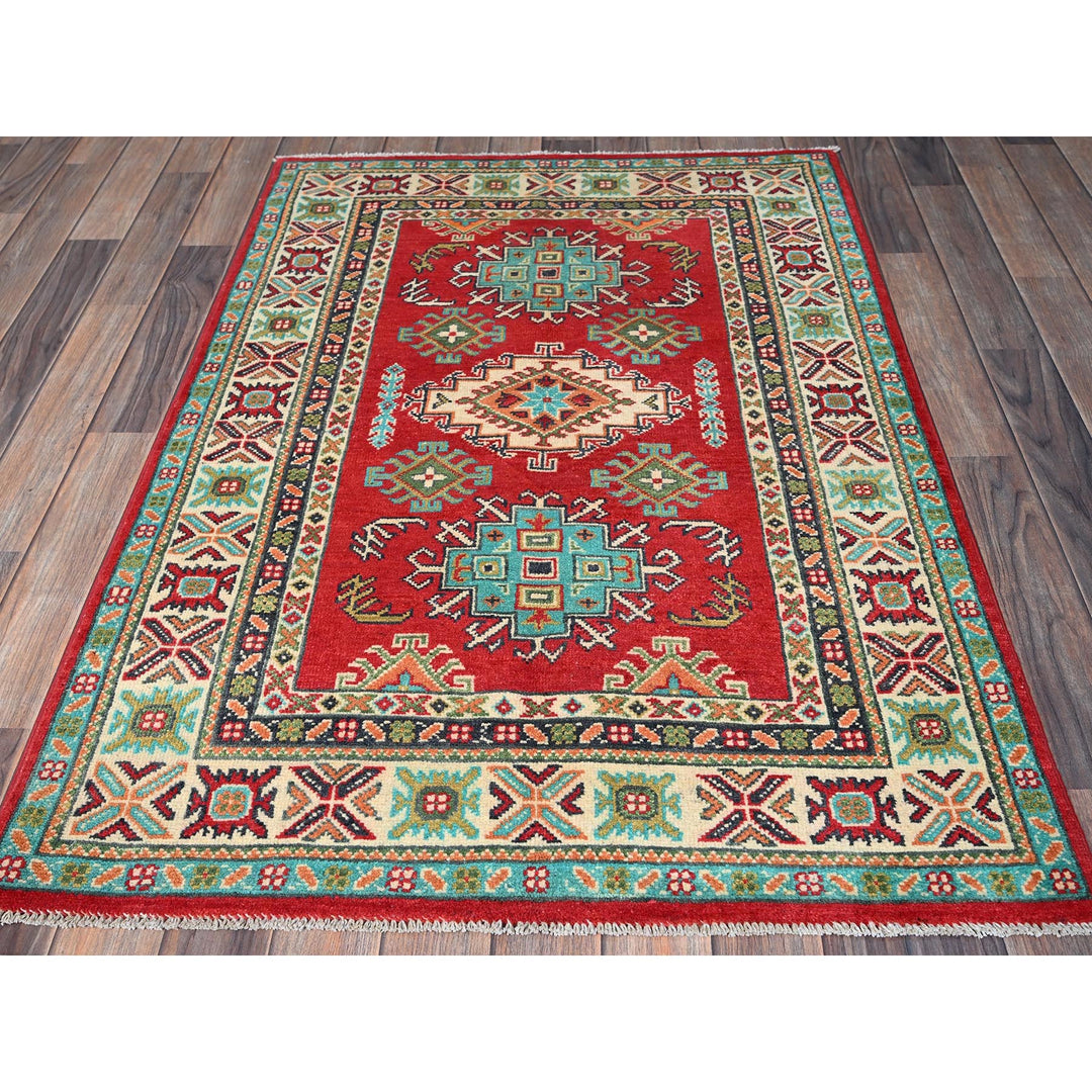 3'4" x 4'11" New Hand Knotted Red Wool Rectangle Oriental Rug - MOA102345