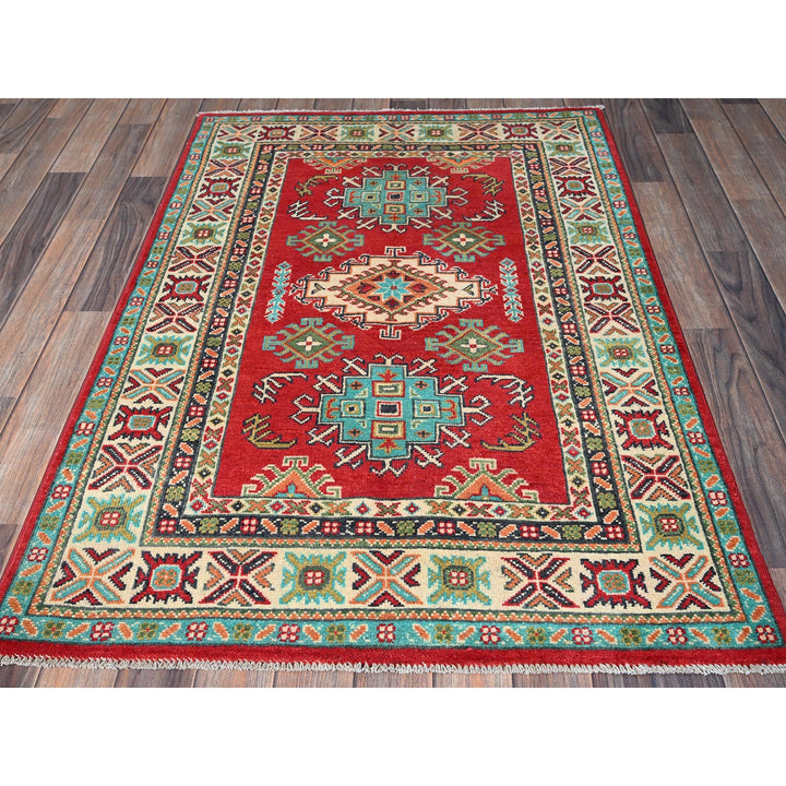 3'4" x 4'11" New Hand Knotted Red Wool Rectangle Oriental Rug - MOA102345