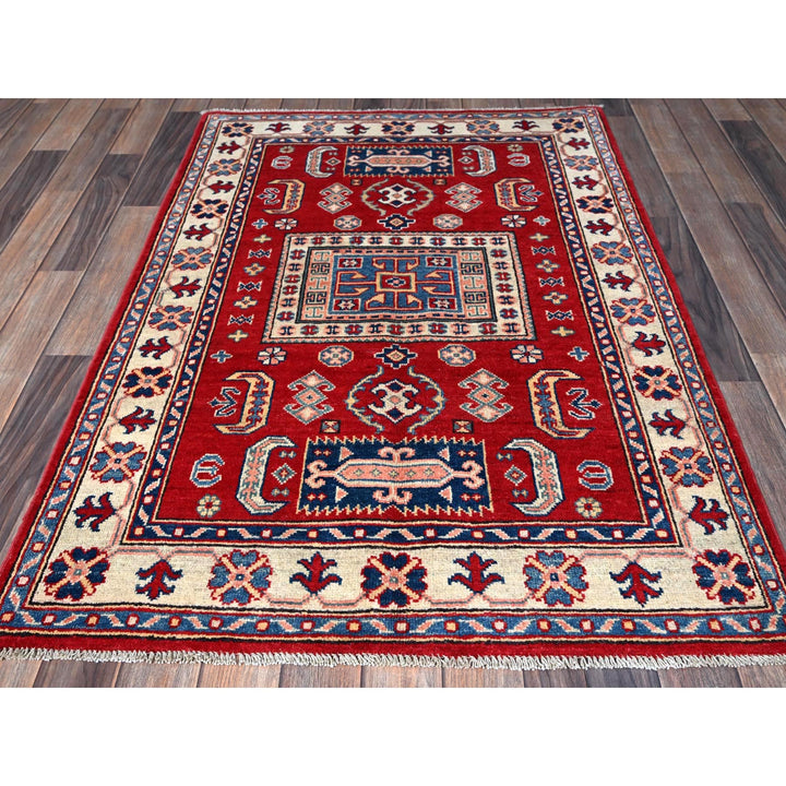 3'5" x 5'0" New Hand Knotted Red Wool Rectangle Oriental Rug - MOA102346