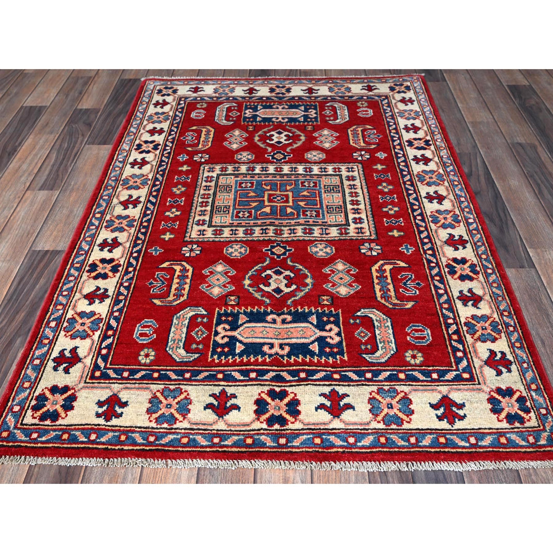 3'5" x 5'0" New Hand Knotted Red Wool Rectangle Oriental Rug - MOA102346
