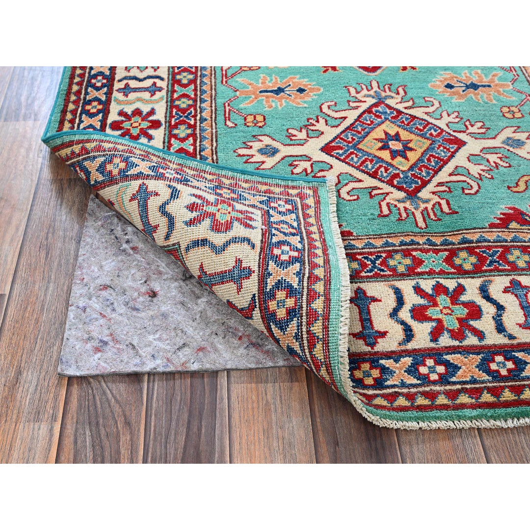 3'11" x 5'10" New Hand Knotted Green Wool Rectangle Oriental Rug - MOA102355