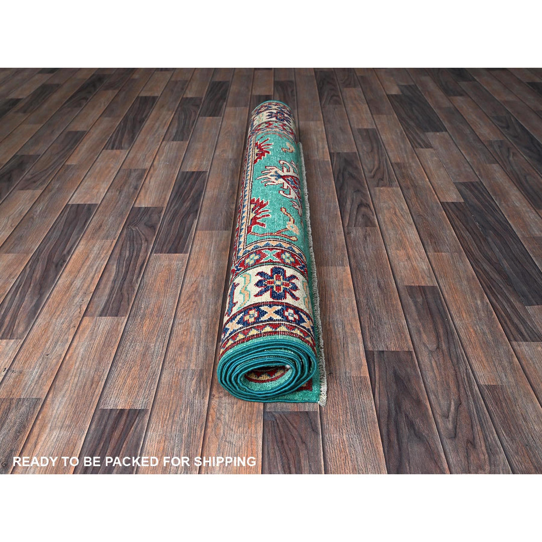 3'11" x 5'10" New Hand Knotted Green Wool Rectangle Oriental Rug - MOA102355