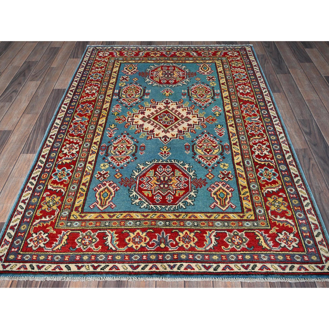 4'1" x 5'10" New Hand Knotted Blue Wool Rectangle Oriental Rug - MOA102356