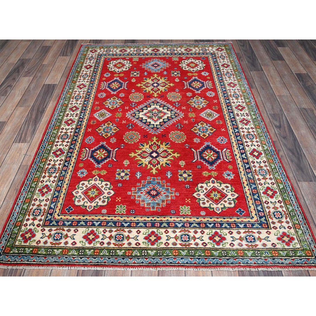 4'0" x 6'0" New Hand Knotted Red Wool Rectangle Oriental Rug - MOA102359