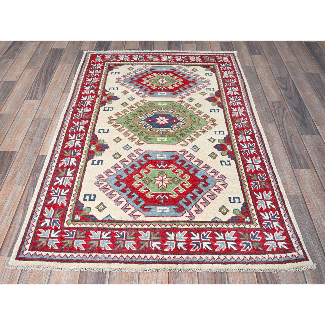 3'3" x 4'10" New Hand Knotted Ivory Wool Rectangle Oriental Rug - MOA102416