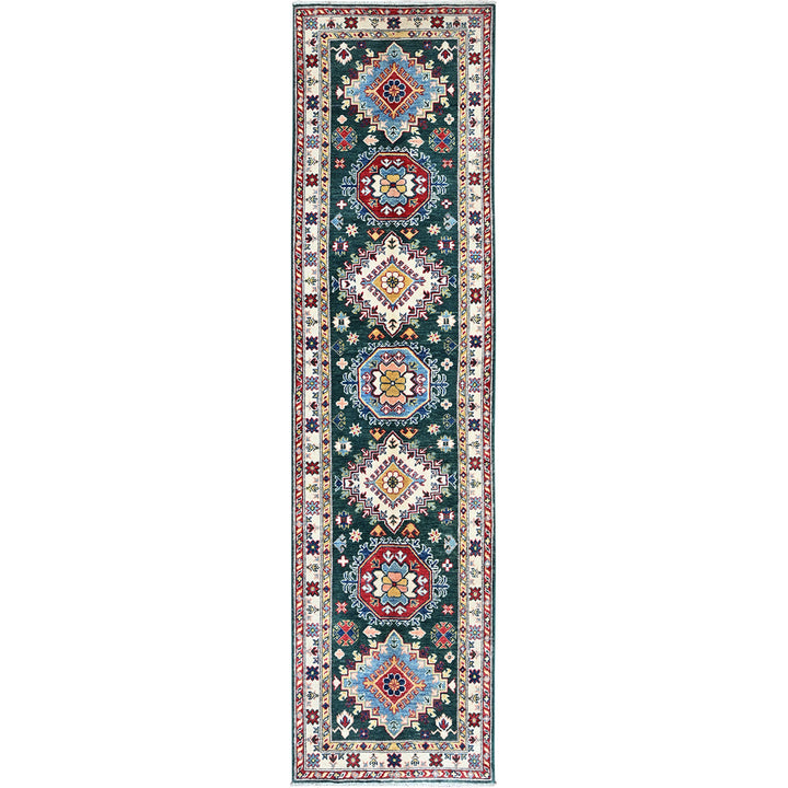 2'6" x 9'9" New Hand Knotted Green Wool Runner Oriental Rug - MOA102439