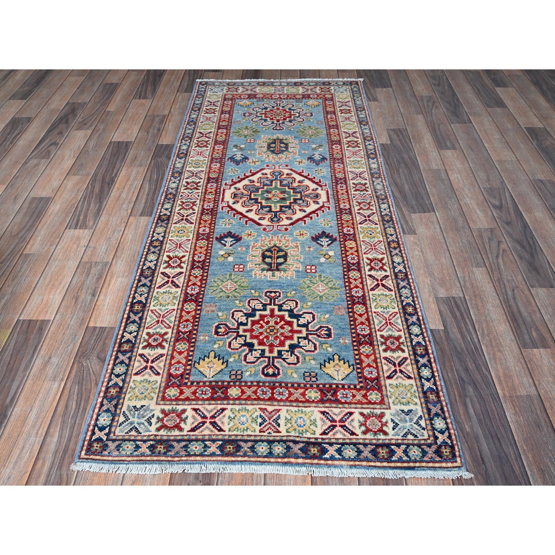 2'8" x 6'6" New Hand Knotted Blue Wool Runner Oriental Rug - MOA102440