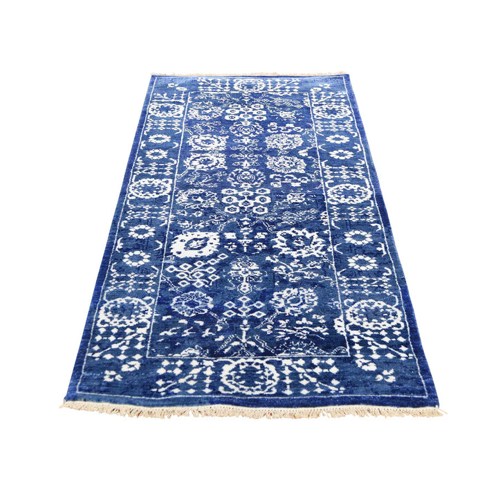 2'8" x 6'0" New Hand Knotted Blue Wool & Silk Runner Oriental Rug - MOA10244898