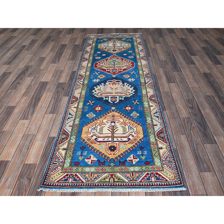 2'9" x 8'2" New Hand Knotted Blue Wool Runner Oriental Rug - MOA102461