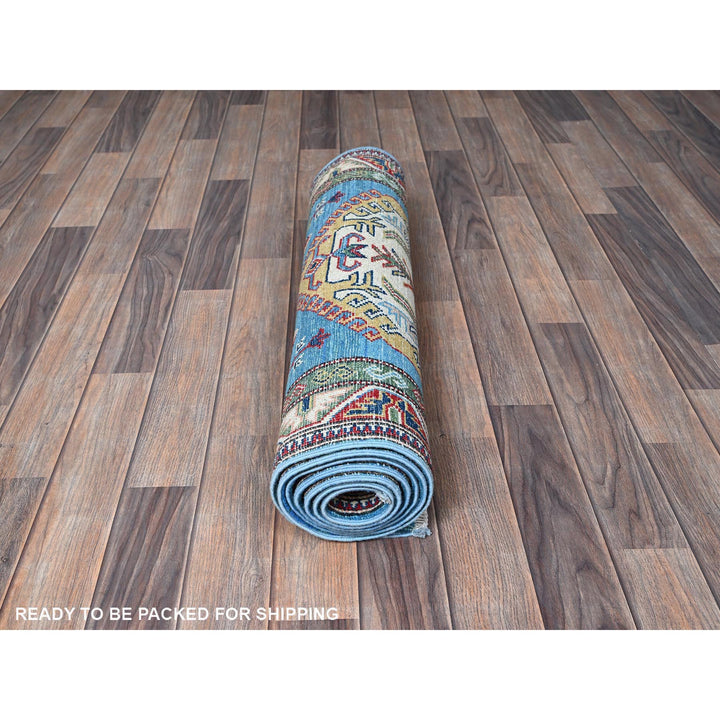 2'9" x 8'2" New Hand Knotted Blue Wool Runner Oriental Rug - MOA102461