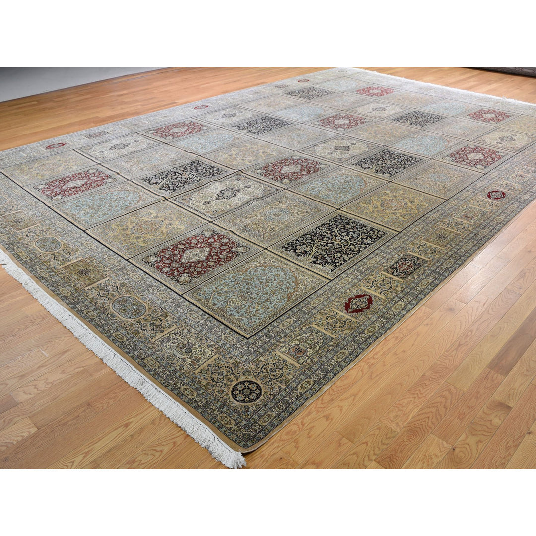 12'0" x 17'4" New Hand Knotted Beige Silk Rectangle Oriental Rug - MOA10246912