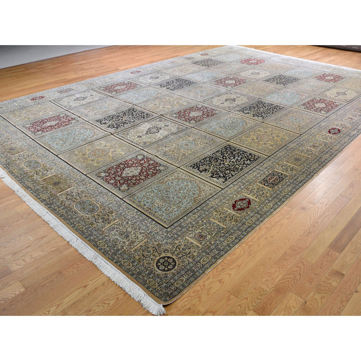 12'0" x 17'4" New Hand Knotted Beige Silk Rectangle Oriental Rug - MOA10246912