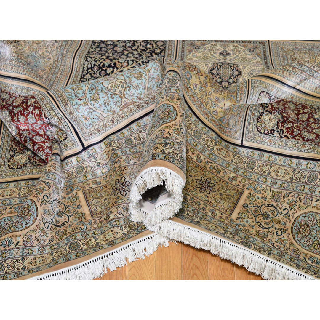 12'0" x 17'4" New Hand Knotted Beige Silk Rectangle Oriental Rug - MOA10246912