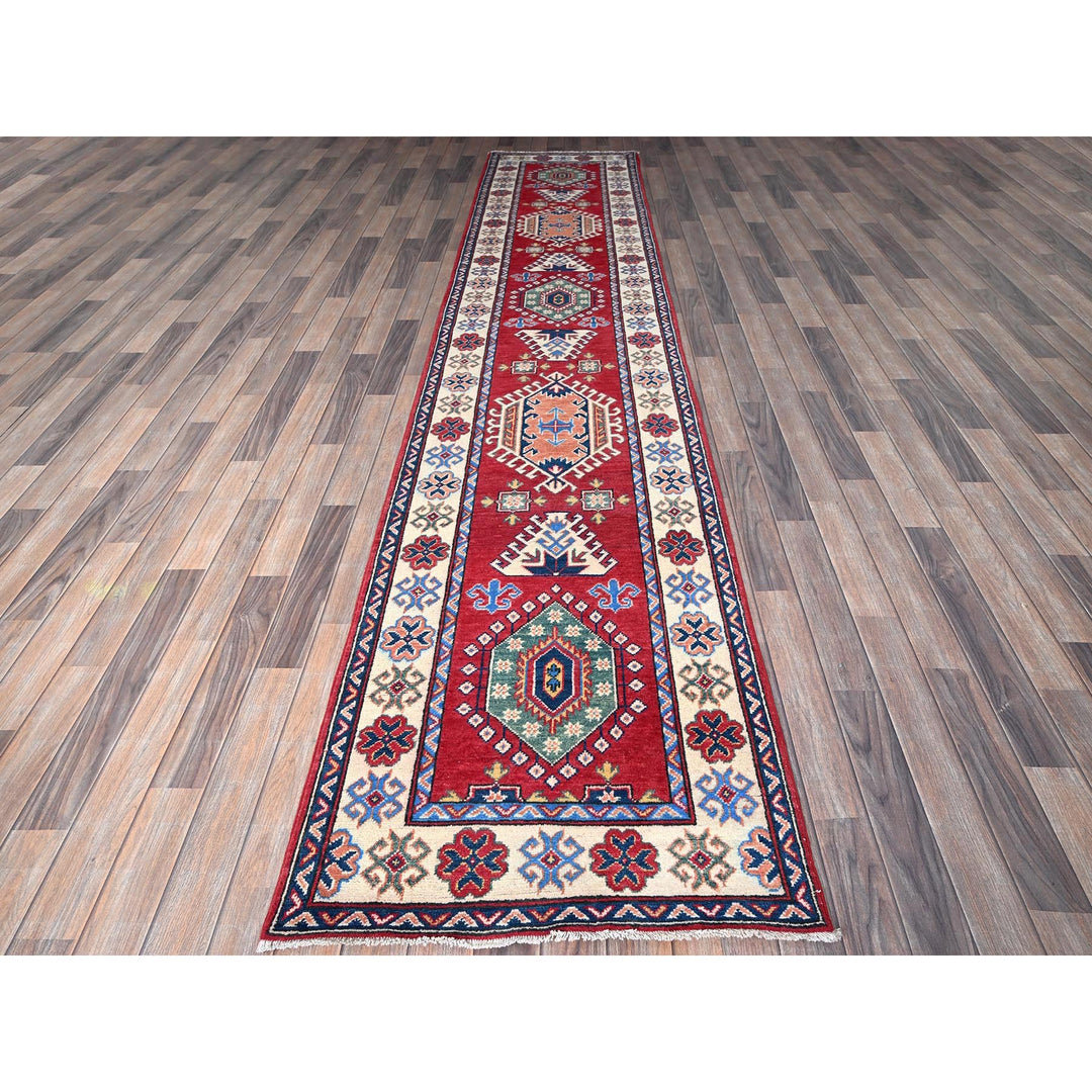 2'9" x 12'10" New Hand Knotted Red Wool Runner Oriental Rug - MOA102474