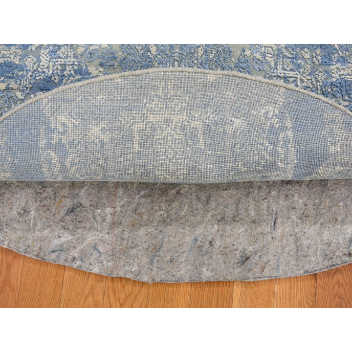 4'0" x 4'0" New Hand Knotted Blue Wool & Pure Silk Round Oriental Rug - MOA10249949