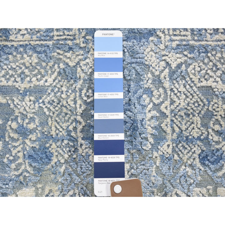 4'0" x 4'0" New Hand Knotted Blue Wool & Pure Silk Round Oriental Rug - MOA10249949