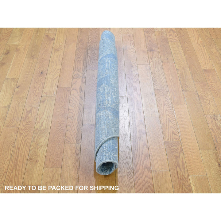 4'0" x 4'0" New Hand Knotted Blue Wool & Pure Silk Round Oriental Rug - MOA10249949