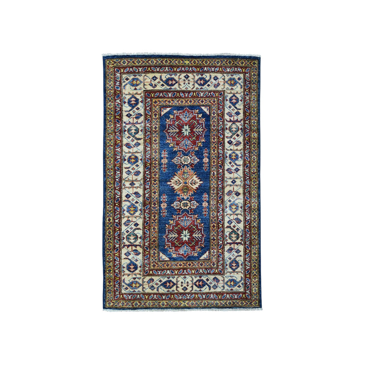 2'10" x 4'2" New Hand Knotted Blue Wool Rectangle Oriental Rug - MOA10250105
