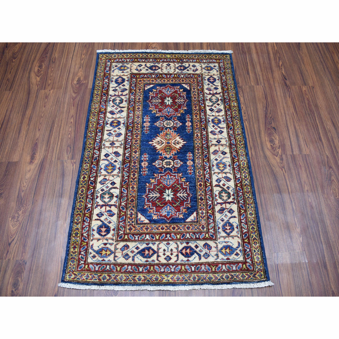 2'10" x 4'2" New Hand Knotted Blue Wool Rectangle Oriental Rug - MOA10250105