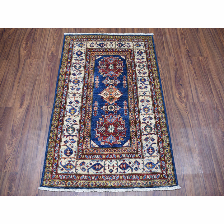 2'10" x 4'2" New Hand Knotted Blue Wool Rectangle Oriental Rug - MOA10250105
