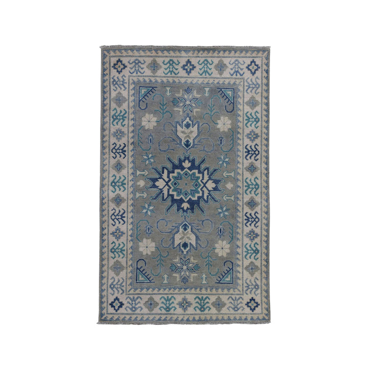 3'2" x 5'0" New Hand Knotted Grey Wool Rectangle Oriental Rug - MOA10250222