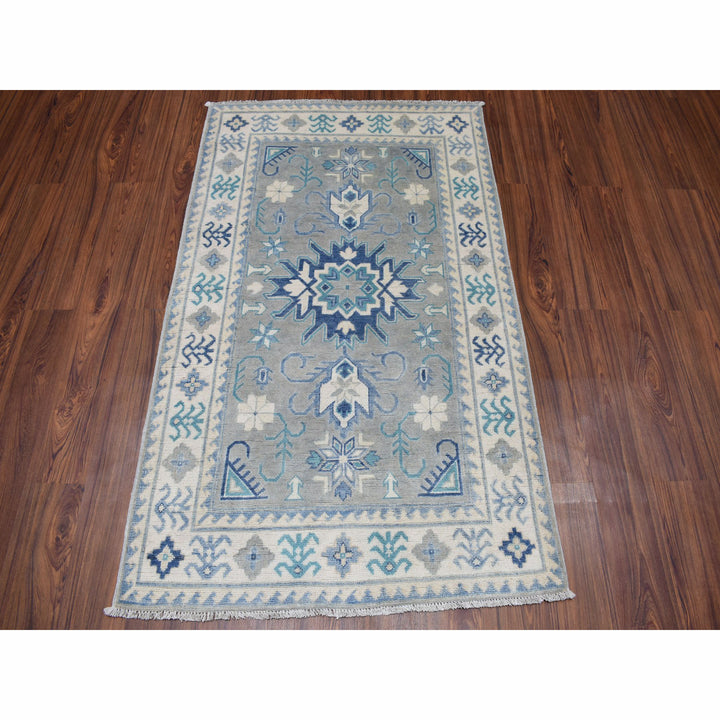 3'2" x 5'0" New Hand Knotted Grey Wool Rectangle Oriental Rug - MOA10250222