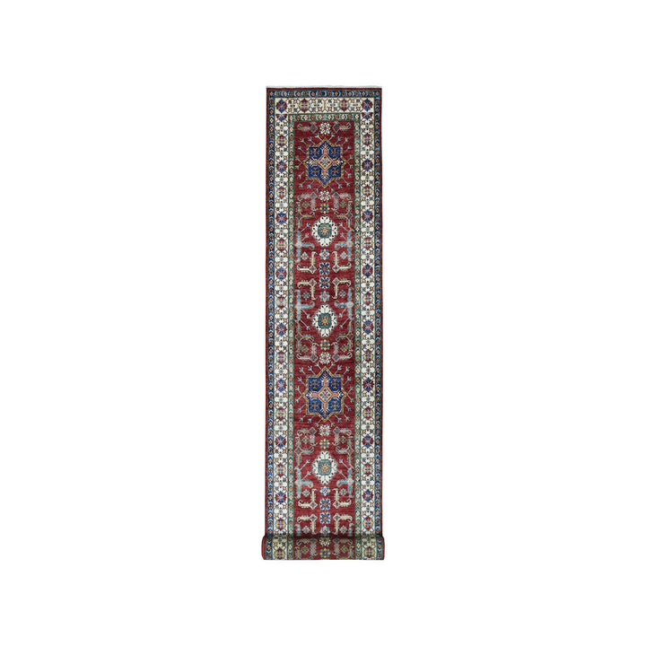 3'5" x 19'3" New Hand Knotted Red Wool Runner Oriental Rug - MOA10250419