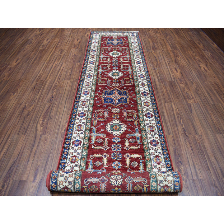 3'5" x 19'3" New Hand Knotted Red Wool Runner Oriental Rug - MOA10250419