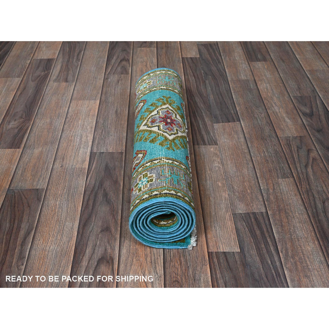 2'1" x 5'9" New Hand Knotted Blue Wool Runner Oriental Rug - MOA102510