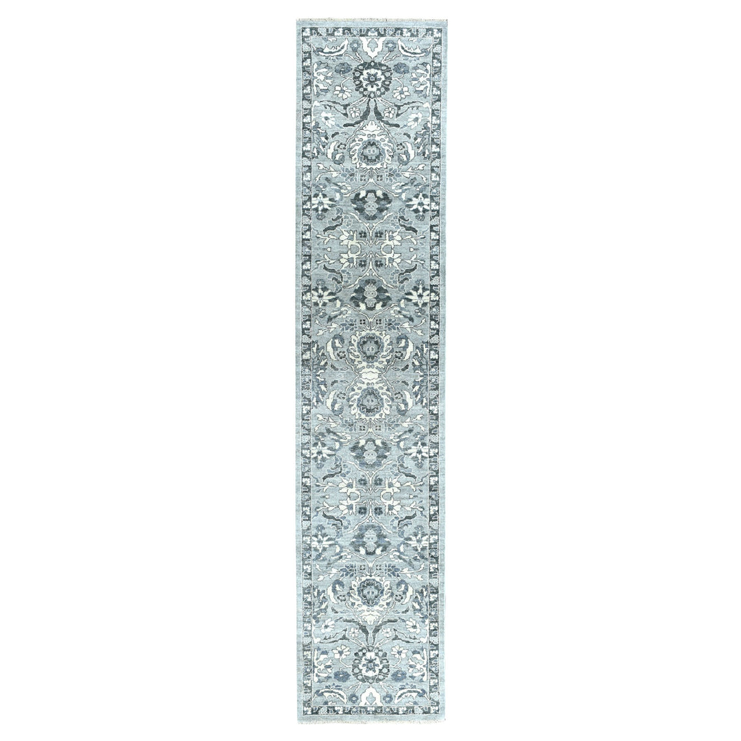 2'5" x 11'7" New Hand Knotted Grey Wool Runner Oriental Rug - MOA10251455