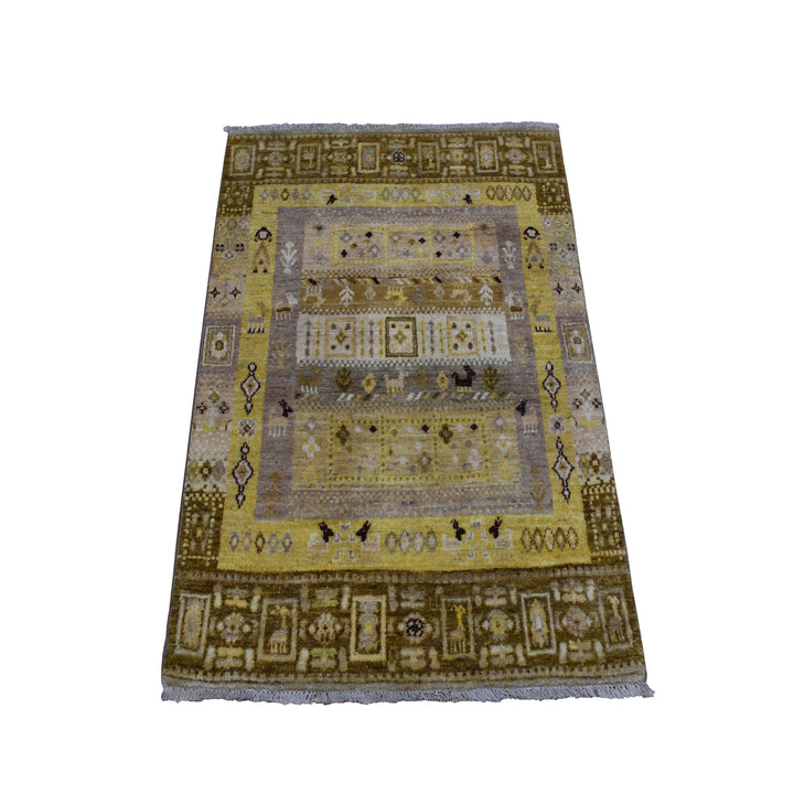 2'8" x 3'9" New Hand Knotted Yellow Wool Rectangle Oriental Rug - MOA10251823