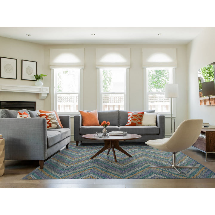 9'0" x 12'2" New Hand Woven Multicolored Wool Rectangle Oriental Rug - MOA10252199